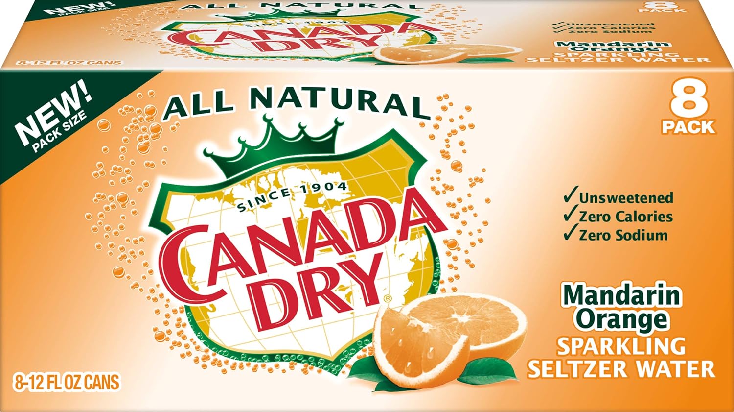 Canada Dry Mandarin Orange Sparkling Seltzer Water, 12 fl oz cans, 8 count