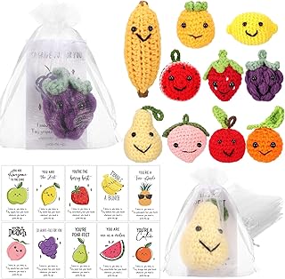 Shappy Inspirational Positive Fruit Toy Gift Cute Funny Wool Knitted Fruit Mini Doll Employee Appreciation Gift Motivational Pun Card Organza Bag Classroom Team Christmas Gifts for Students(20 Sets)