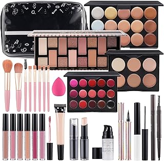 Makeup Kit For Women Full kit, Makeup Set For Teen Girls Eyeshadow Lip gloss Lipstick Make up Brushes Eyebrow Eyeliner Pen Liquid Concealer Foundation Primer Puff Eye shadow Shields Eye Brow Stencil