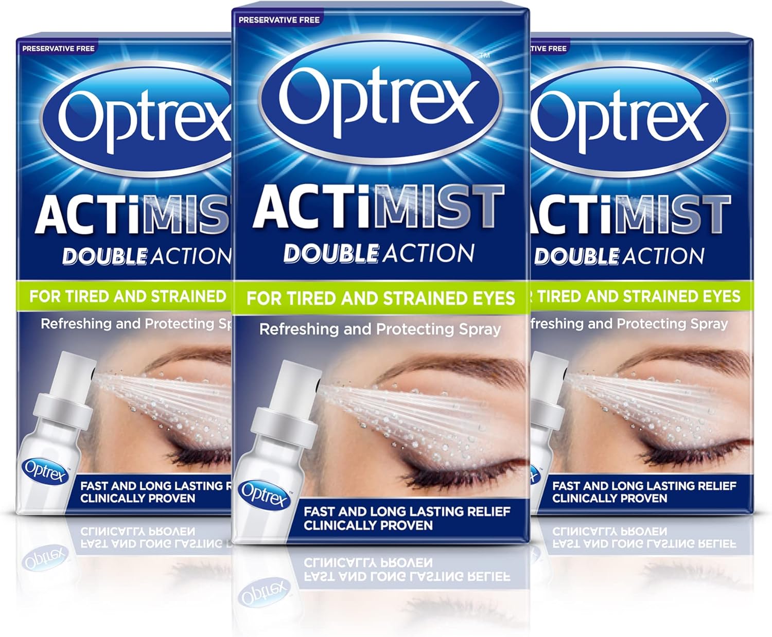 Optrex ActiMist Double Action Eye Spray for Tired and Strained Eyes, Refresh and Protect Eye Spray, Long Lasting Relief (Pack of 3 x 10ml Eye Spray)