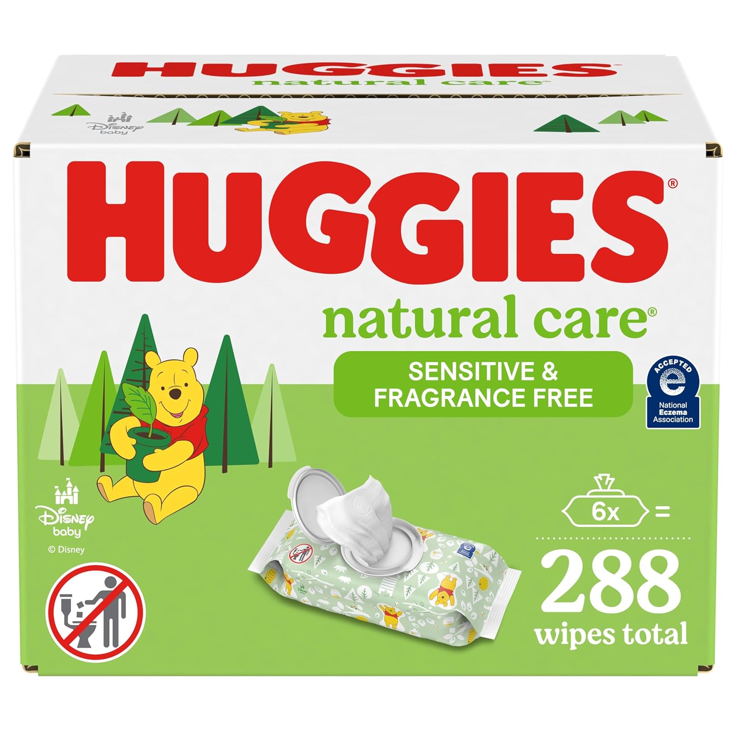 Sensitive Baby Wipes, Huggies Natural Care Baby Diaper Wipes, Unscented, Hypoallergenic, 6 Flip-Top Packs (288 Wipes Total)