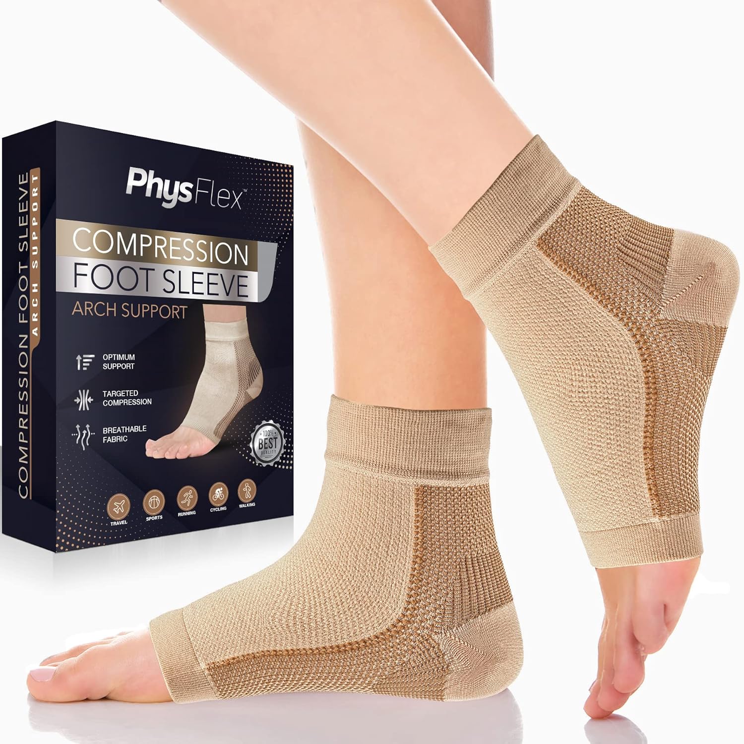 Compression Socks for Plantar Fasciitis, Achilles Tendonitis Relief - (1 Pair) Ankle Compression Sleeve for Heel Spurs, Foot Swelling & Fatigue - Arch Support Brace for Everyday Use