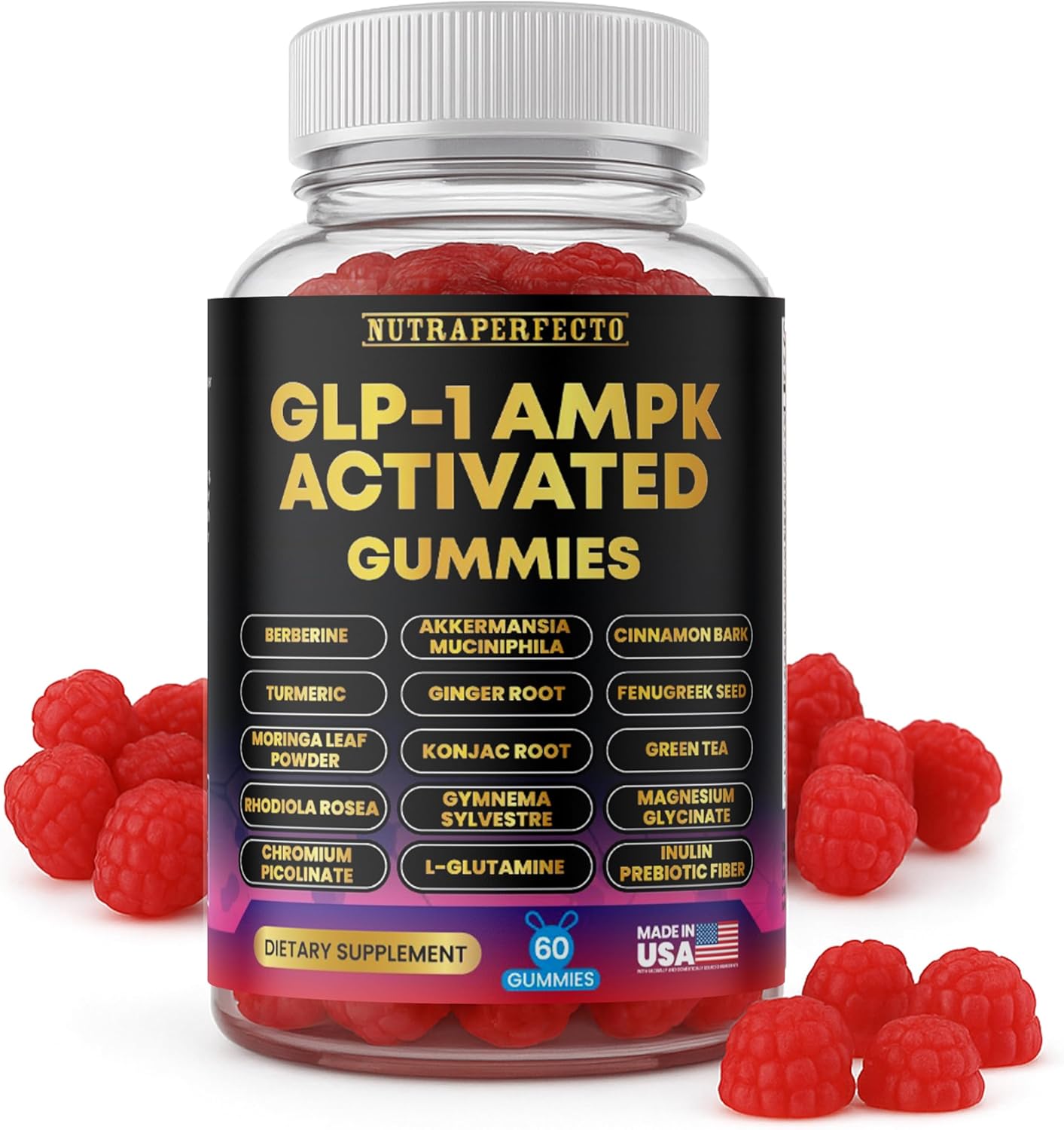 GLP-1 AMPK Activated Gummies – Berberine HCl 150mg with Akkermansia Probiotic – Cellular Energy & Gut Health Support – Turmeric, Cinnamon, Chromium