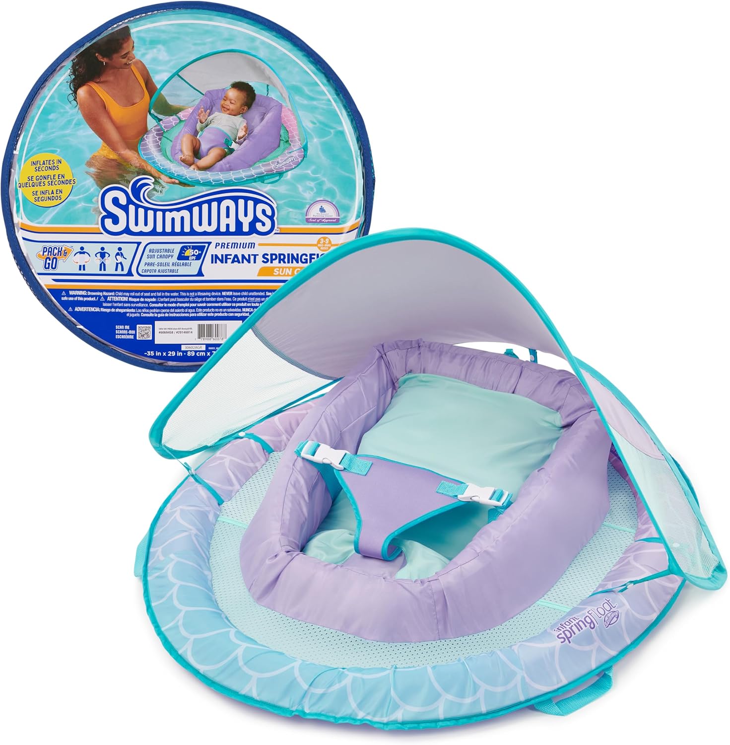 SwimWays Infant Spring Float with Canopy for Kids 3-9 Months