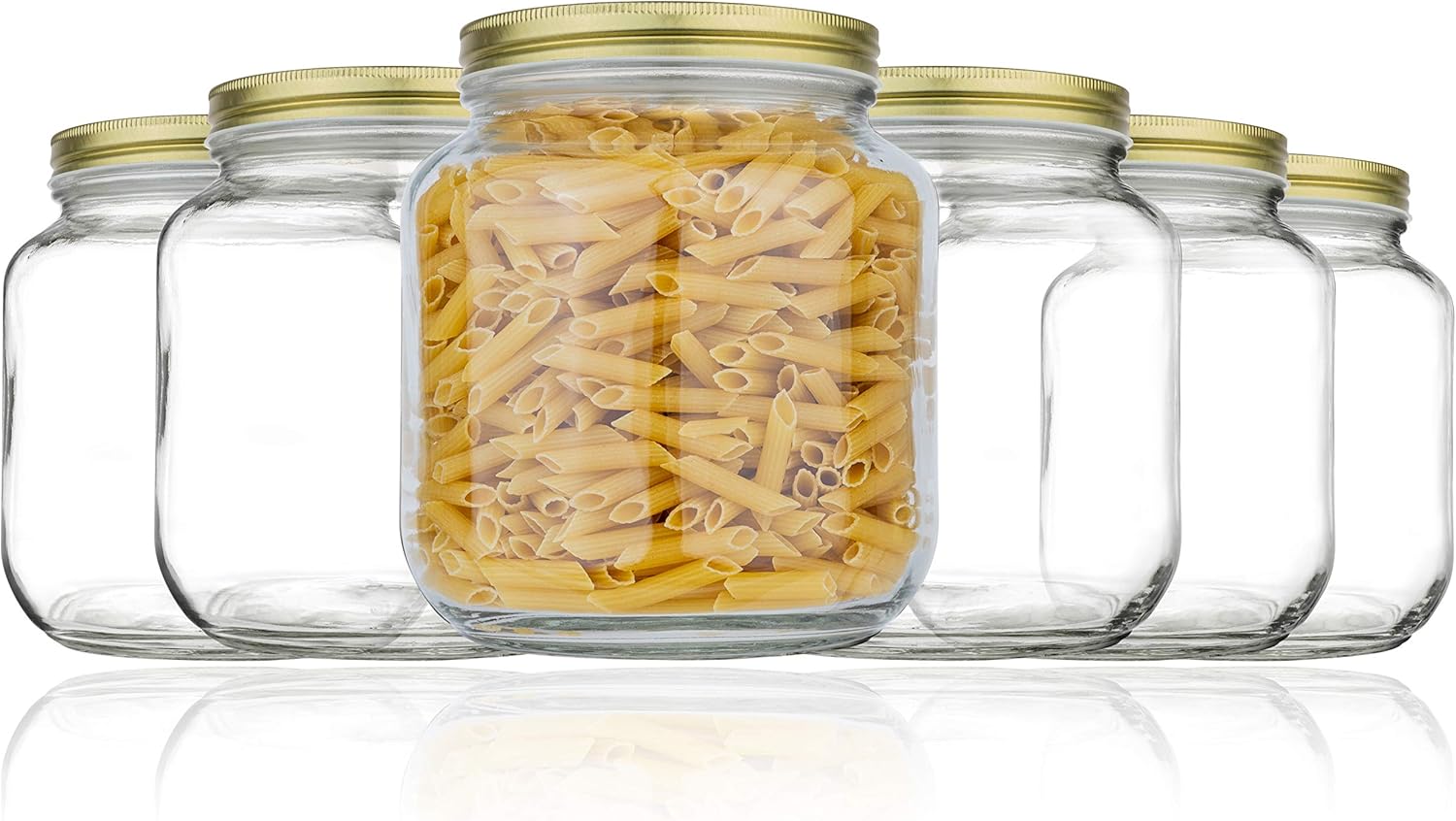 kitchentoolz 6 Pack of Glass Mason Jar Half Gallon Wide Mouth with Airtight Metal Lid - Safe for Fermenting Kombucha Kefir, Herb Drying & Extraction Curing Pickling, Storing and Canning