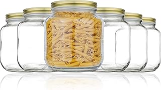 kitchentoolz 6 Pack of Glass Mason Jar Half Gallon Wide Mouth with Airtight Metal Lid - Safe for Fermenting Kombucha Kefir, Herb Drying & Extraction Curing Pickling, Storing and Canning