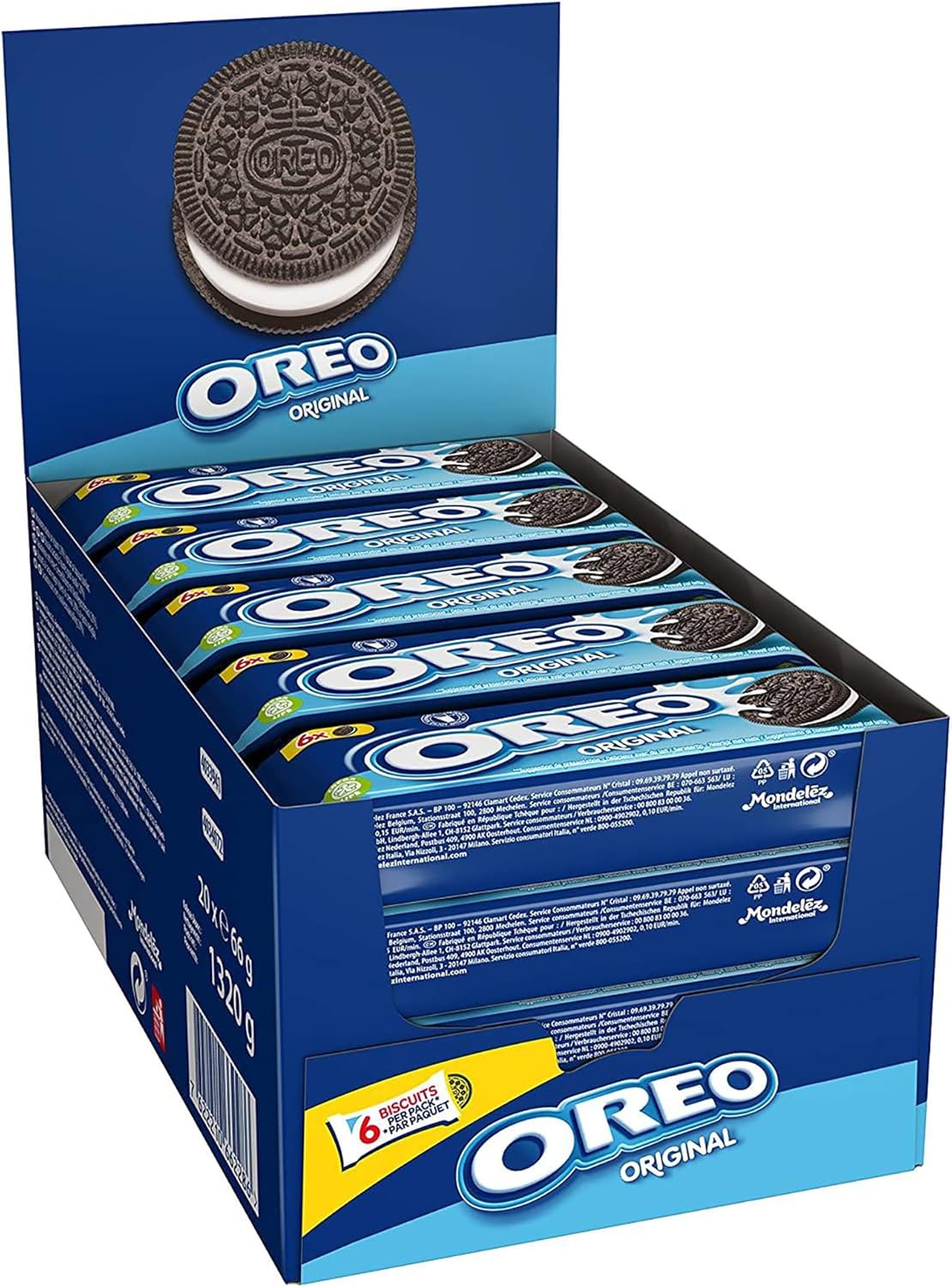 Oreo Original Snack Pack on The Go with 6 Cookies, 20 x 66 g Single Pack 1 x 1.32 kg