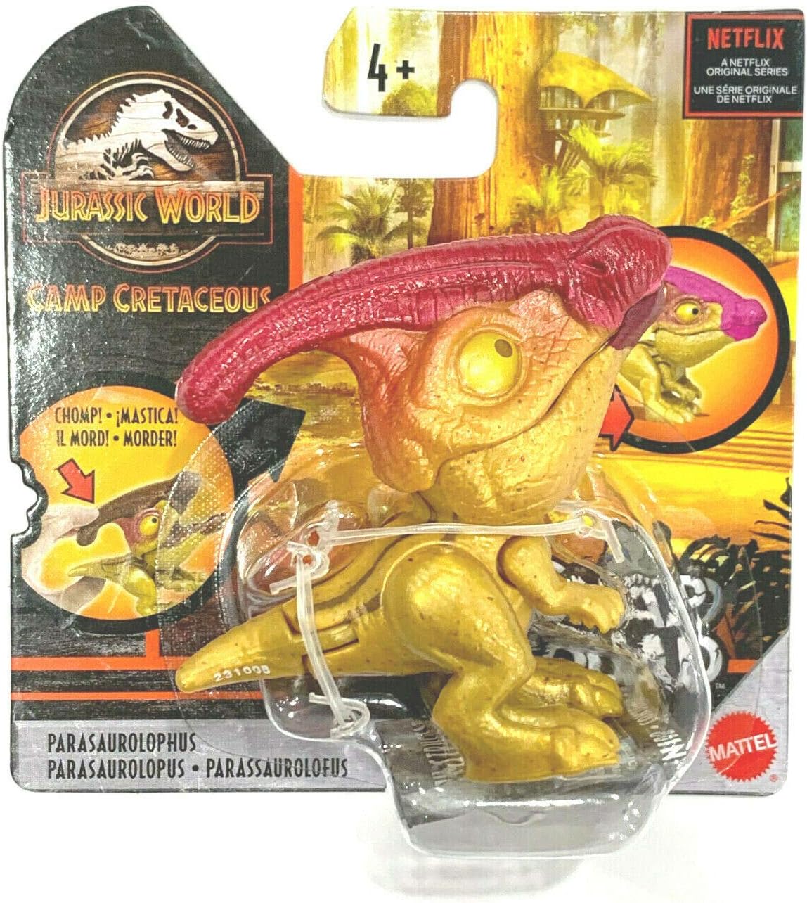 Figurine Jurassic World Camp Cretaceous Snap Squad 2 inch Fun Chomp Figure Parasaurolophus (Gold/Pink)