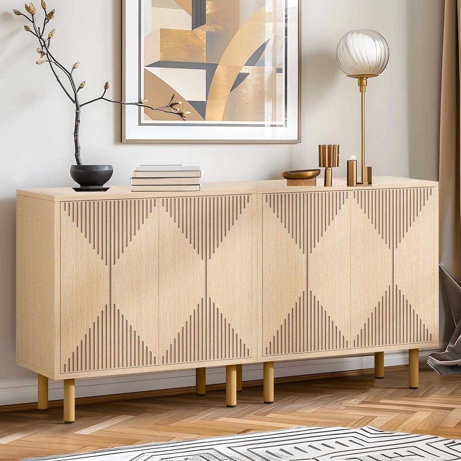 NicBex Modern Sideboard Cabinet,Large Buffet Storage Cabinet with Shelves, Accent Sideboard Buffet Cabinet for Living Room and Entryway,Set of 2,Walnut