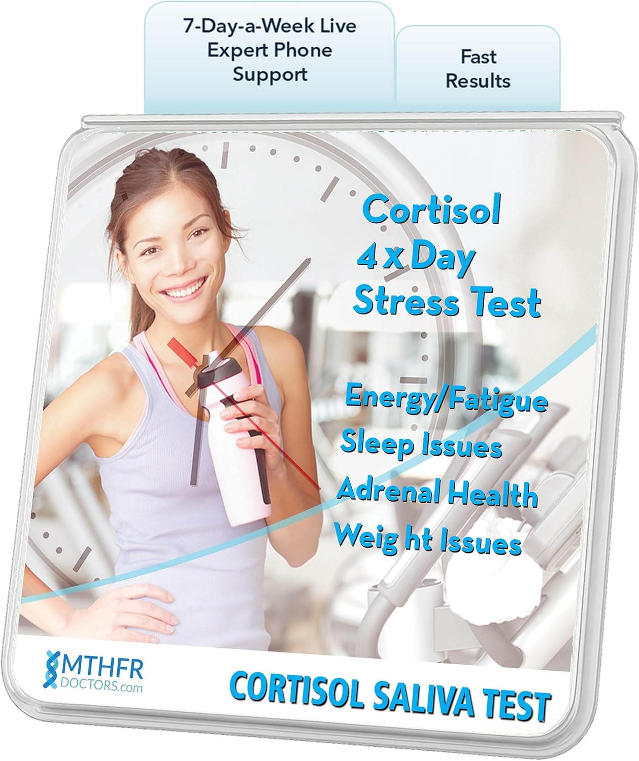 Cortisol Stress Test 4 X Day - Comes with Results Interpretation and Live Support by Phone 7 Days A Week - Fast Results - at Home Saliva Collection Kit. Fast Results.