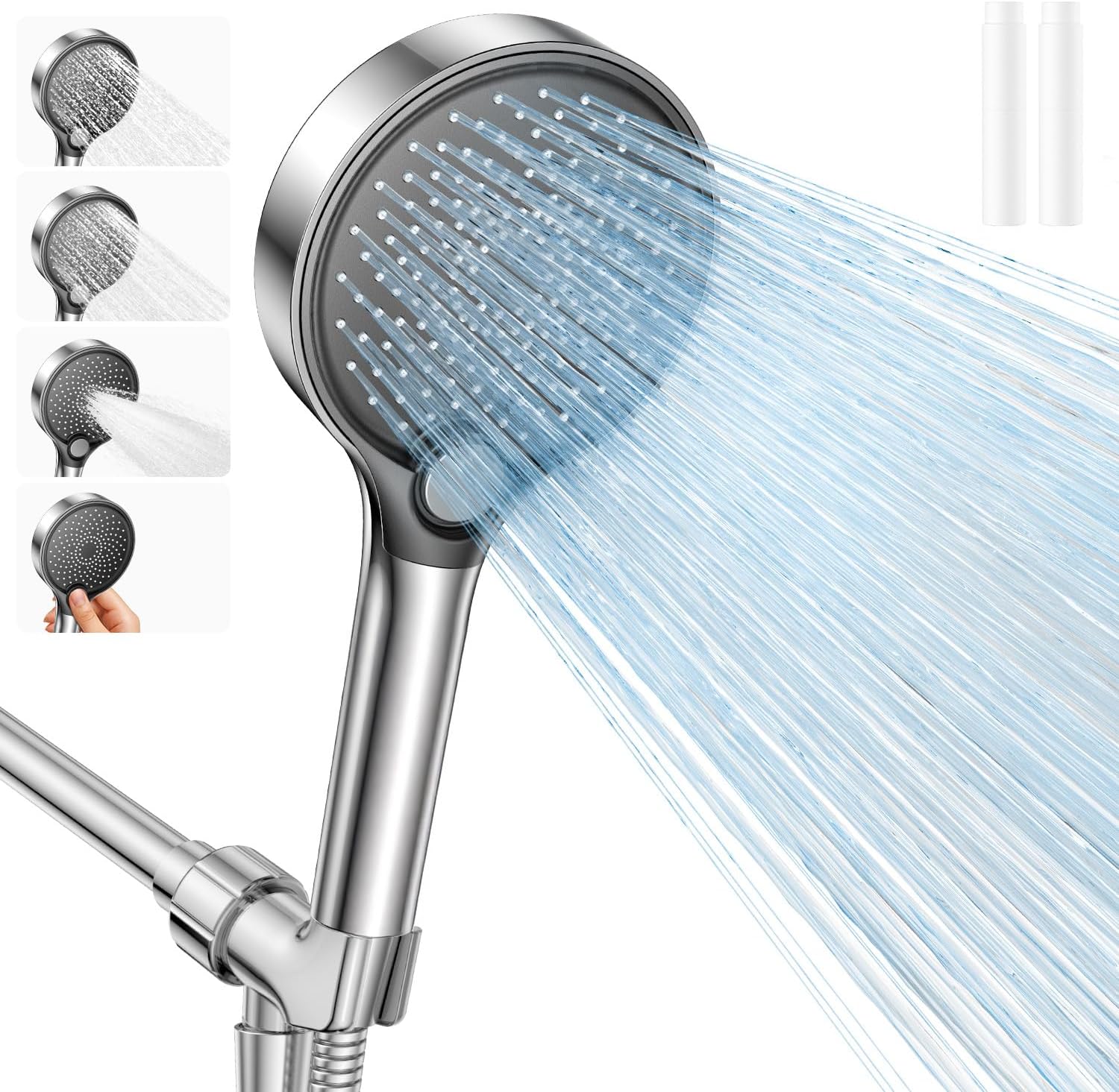 Filtered Shower Head with Handheld, High Pressure Showerhead Filter for Hard Water - 3 Spray Modes, Adjustable Angle Shower Head Water Softener, Removable Filtering Showerhead with Hose
