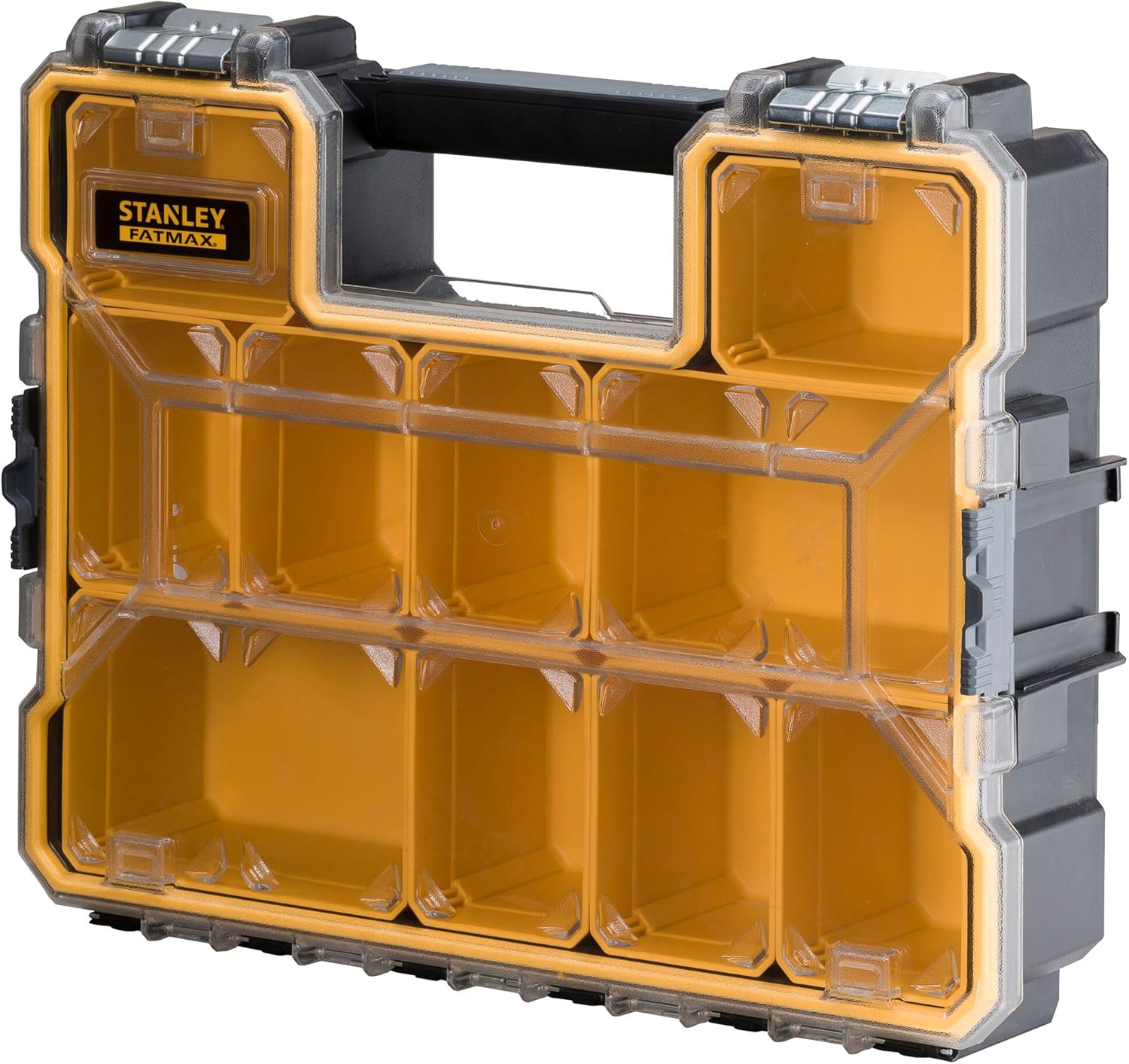 STANLEY FATMAX Waterproof 10-Compartment Deep Professional Tool Organiser, Removable & Stackable Deep Storage Cups with Transparent Lid, for Small Parts and Tools Storage, 1-97-521