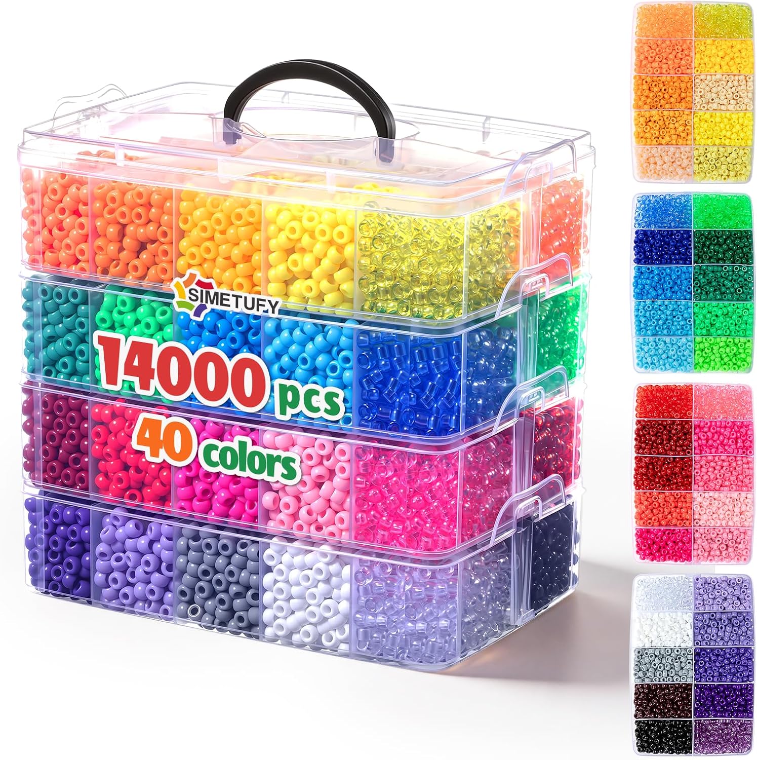 Simetufy 14000Pcs Pony Beads Bulk, 40 Colors for Kandi Bracelet Making