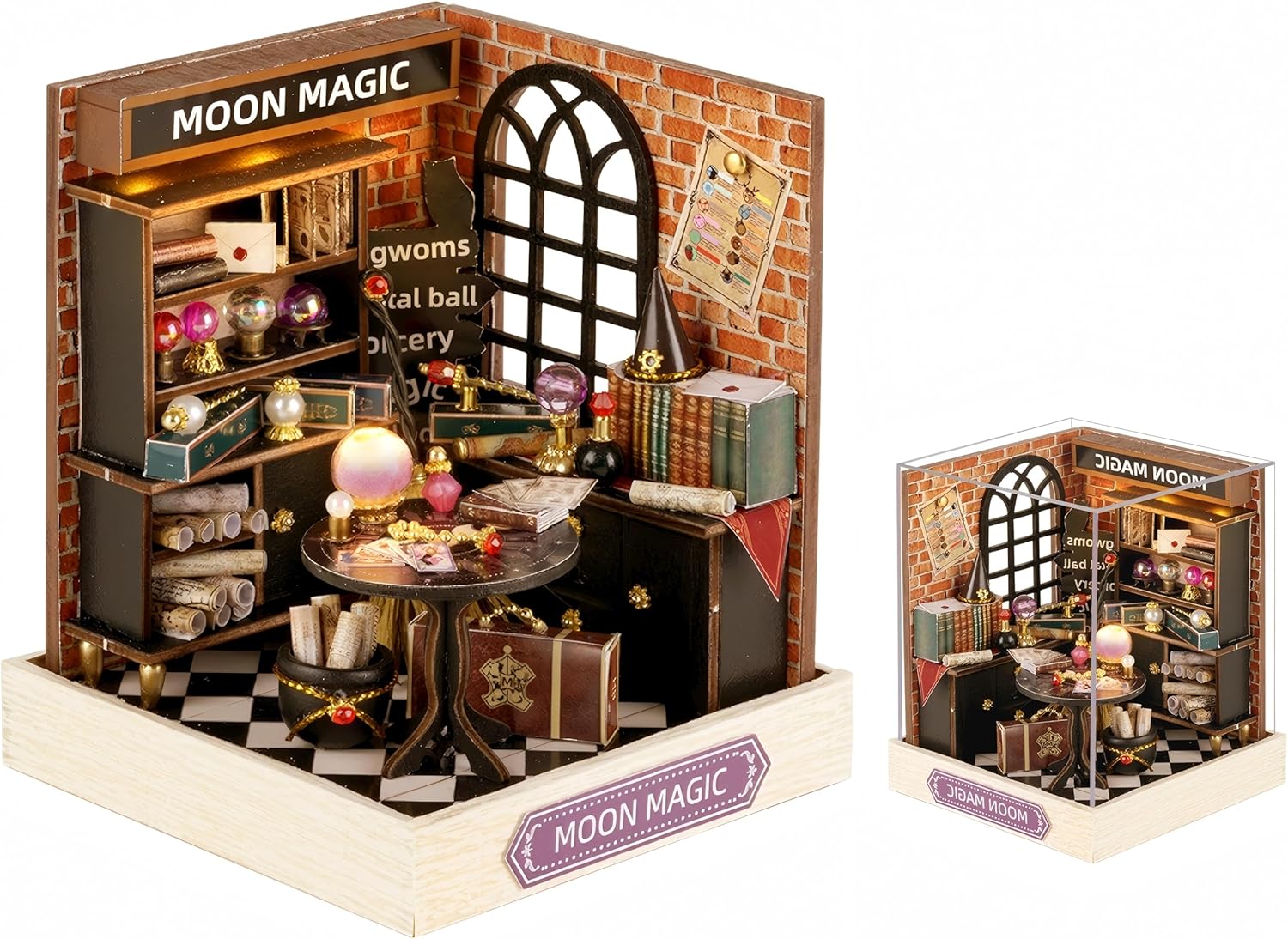 Lycidae DIY Dollhouse, Miniature House Kit, Mini Dollhouses, 3D Wooden Kit with LED and Dust Cover, Handmade Crafts for Children Teens Adults Friends Birthday Home Decor(Magic)