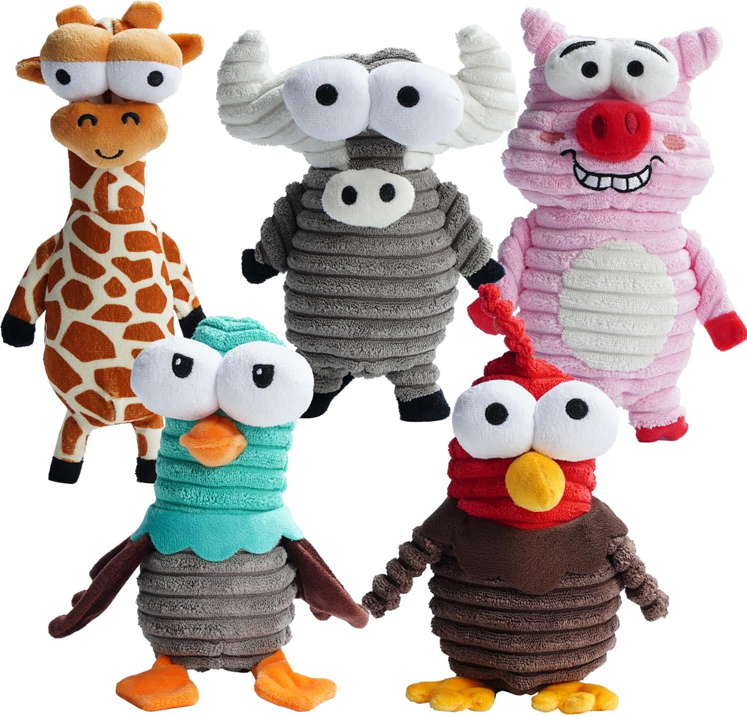 Nocciola 5 Packs Dog Squeaky Toys, 5 Funny Strange Squeak Sounds for Different Animals, Durable Stuffed Plush Dog Toys to Keep Them Busy, Puppy Toys for Small Medium Large Dogs