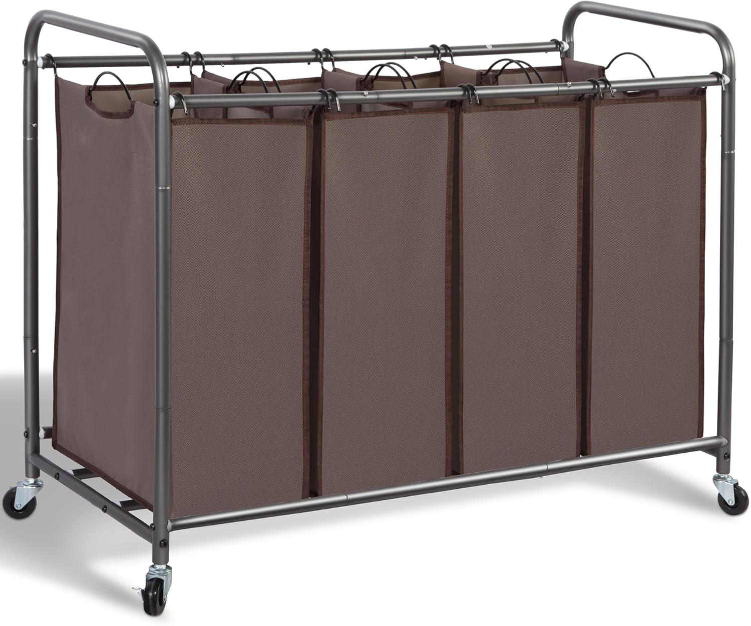 STORAGE MANIAC Laundry Sorter, 4 Section, Laundry Hamper with Wheels, Eco-friendly, Portable, Removable, Waterproof, Brown