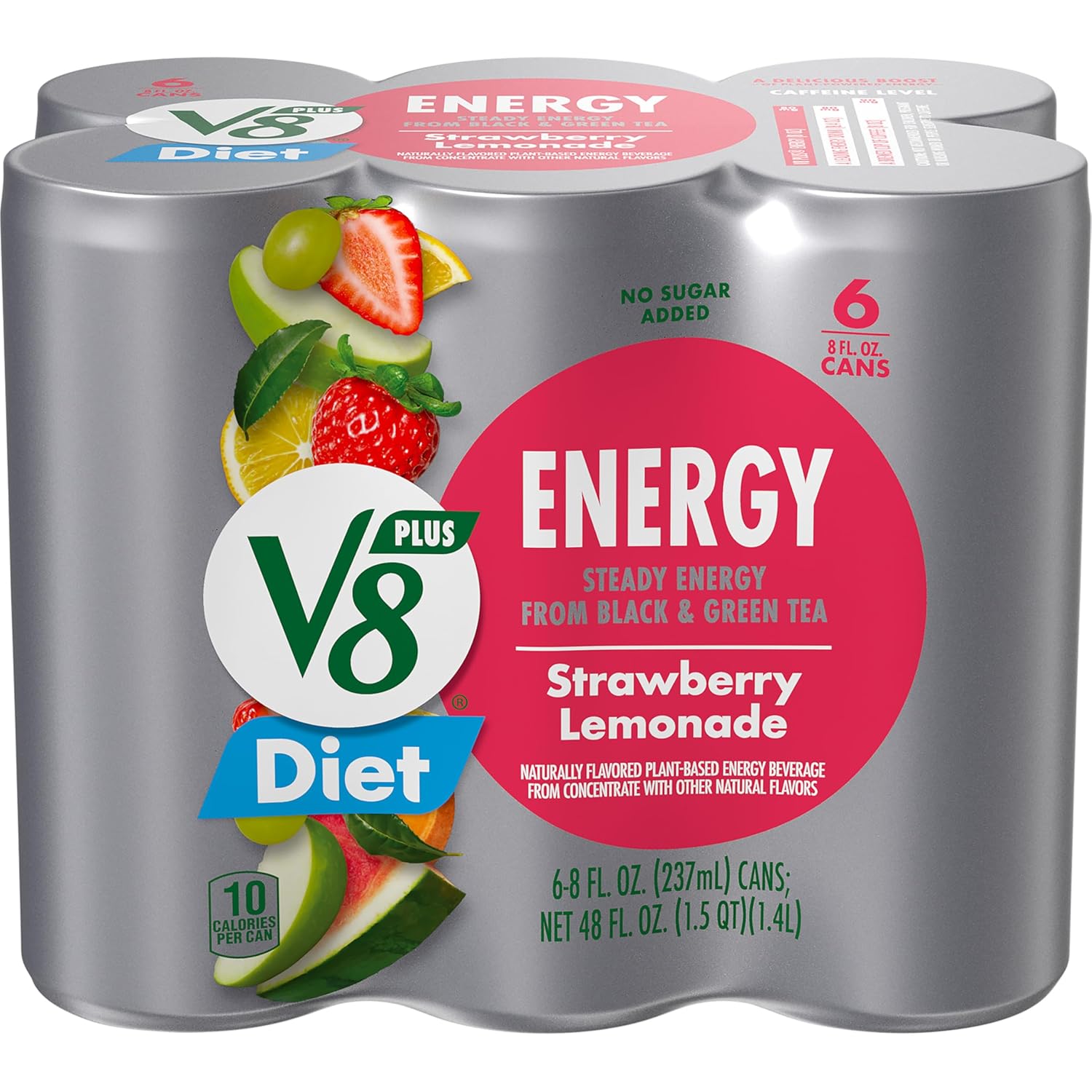 V8 +Energy Diet Strawberry Lemonade Juice Energy Drink, 8 fl oz Can (6 Pack)