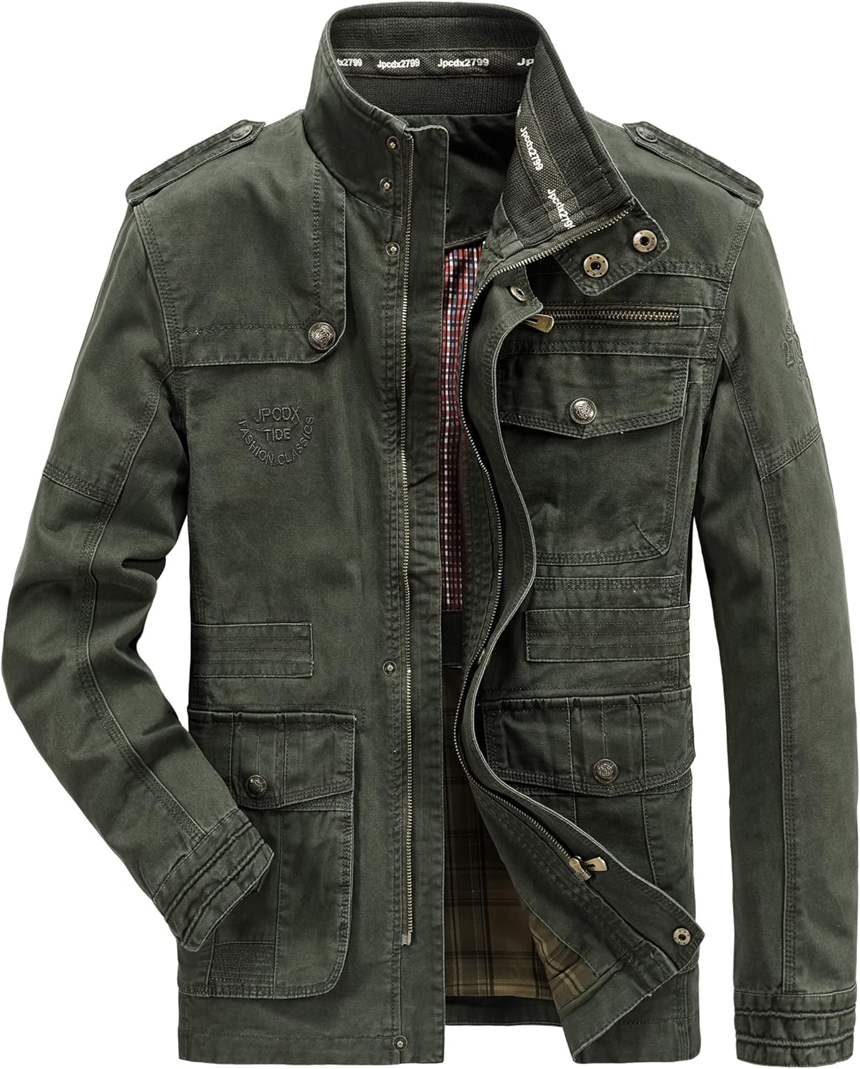 MERCIYD Men's Classic Jacket Pure Cotton Military Stand Collar Coat Cotton Leisure Pockets Casual Coat