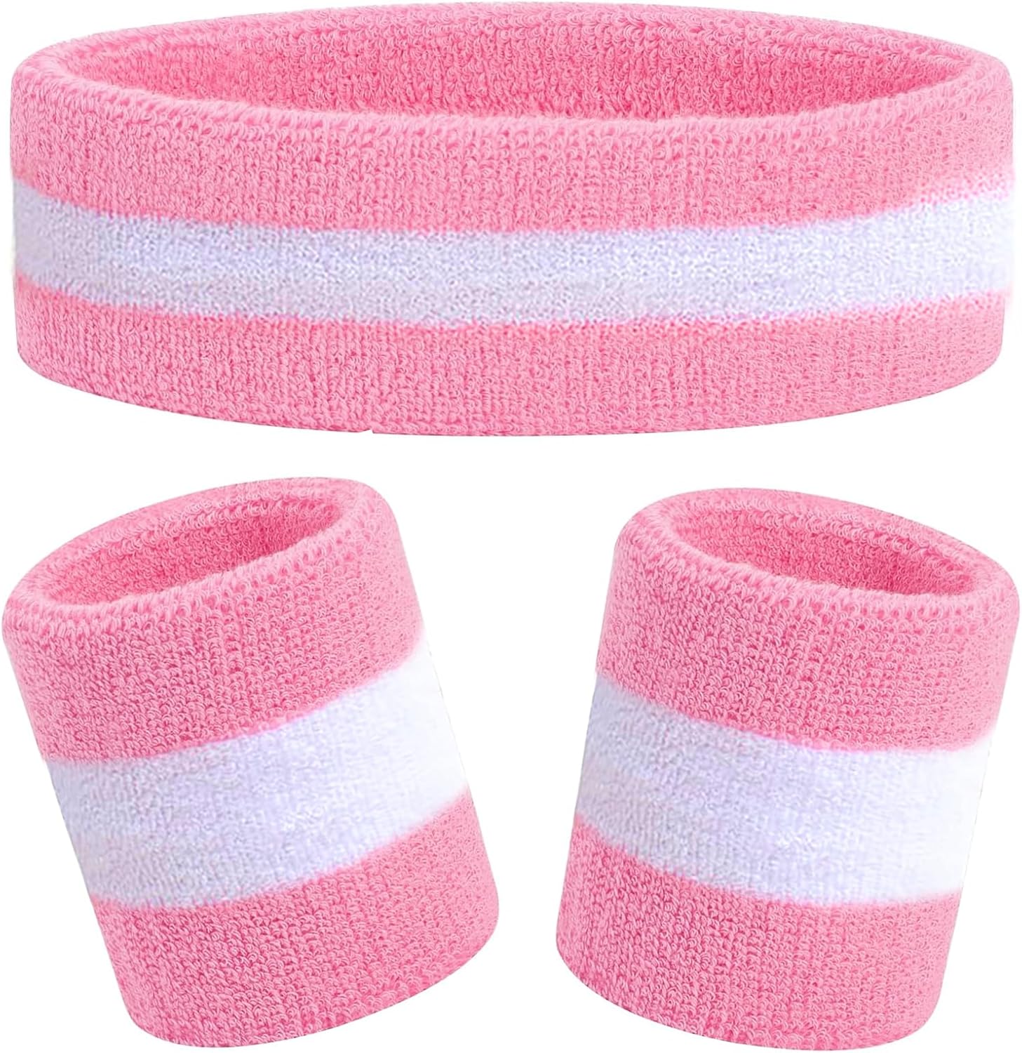 Kids Sweatbands Headband Wristband Set - Athletic Cotton Sweat Band for Sports - Ultimate Sweat-Absorbing 3-piece Set (1 Headband + 2 Wristbands)