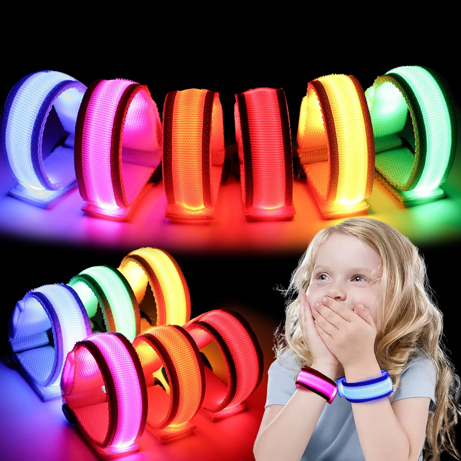 LovesTown 6PCS Glow in the Dark Wristbands, Multicolor Light Up Bracelets LED Wristbands for Kids Night Events Party Supplies
