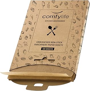 Comfylife 120 x Parchment Paper Sheets - No Curl, No Tear, No Burn Baking Paper (16 x 12 inch) – No Chemical Unbleached – Cookie Paper Precut Baking Sheets For Baking