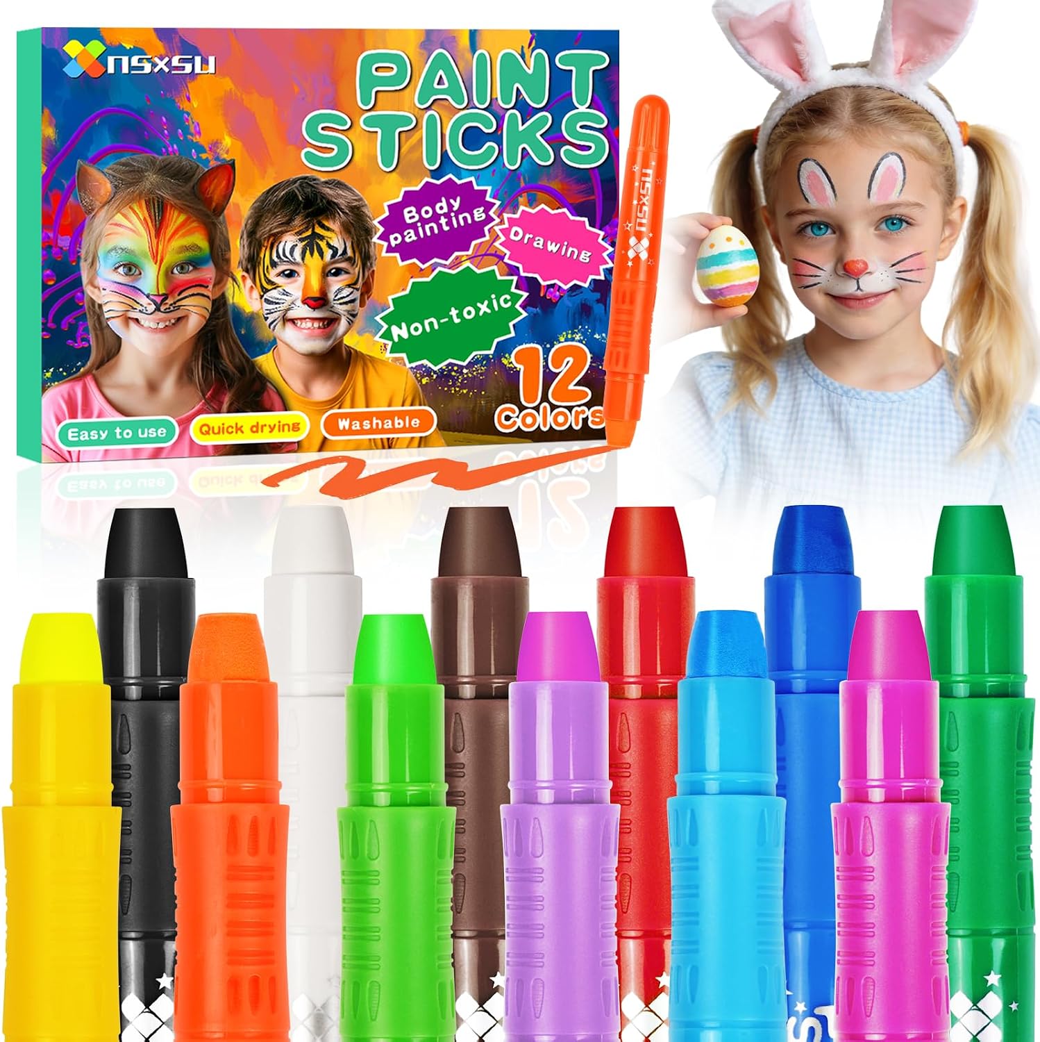 12 Face Paint Sticks, Body Paint Crayons for Kids, Halloween Makeup Kit