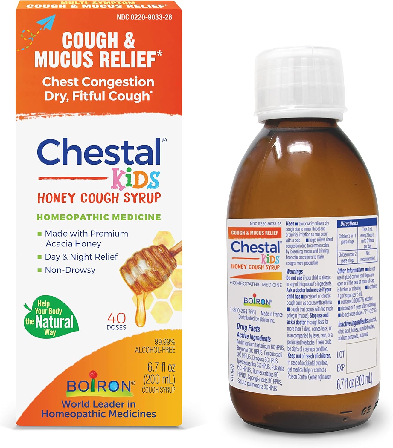 Boiron Chestal Honey Children's Cough Syrup for Nasal and Chest Congestion, Runny Nose, and Sore Throat Relief - 6.7 Fl oz