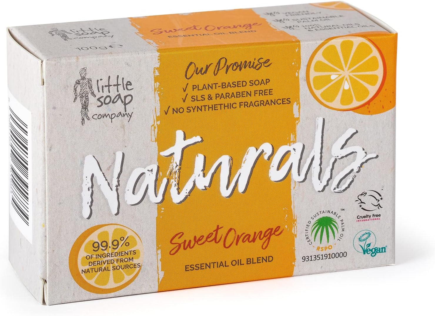 Little Soap Company Naturals Range - Bar Soap | Vegan, Cruelty Free, No SLS or Parabens, Refreshing Cleansing Soap bars, Natural Eco Friendly Body & Hand Soap, 100g (Sweet Orange)