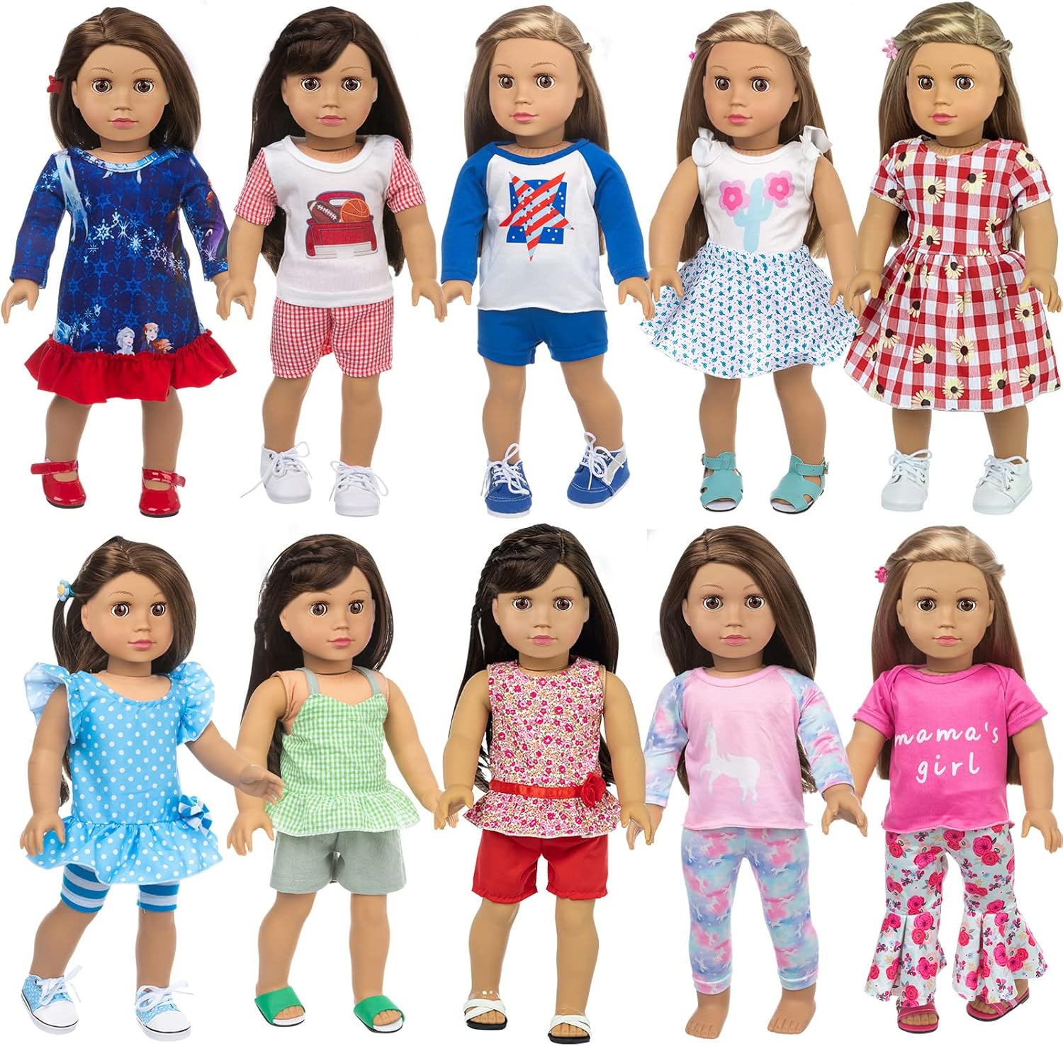 23 Pcs American Doll Clothes Dress and Accessories Sets for American 18 inch Dolls - Including 10 Complete Set of Clothing , Doll Accessories with Hair Bands and Hair Clip