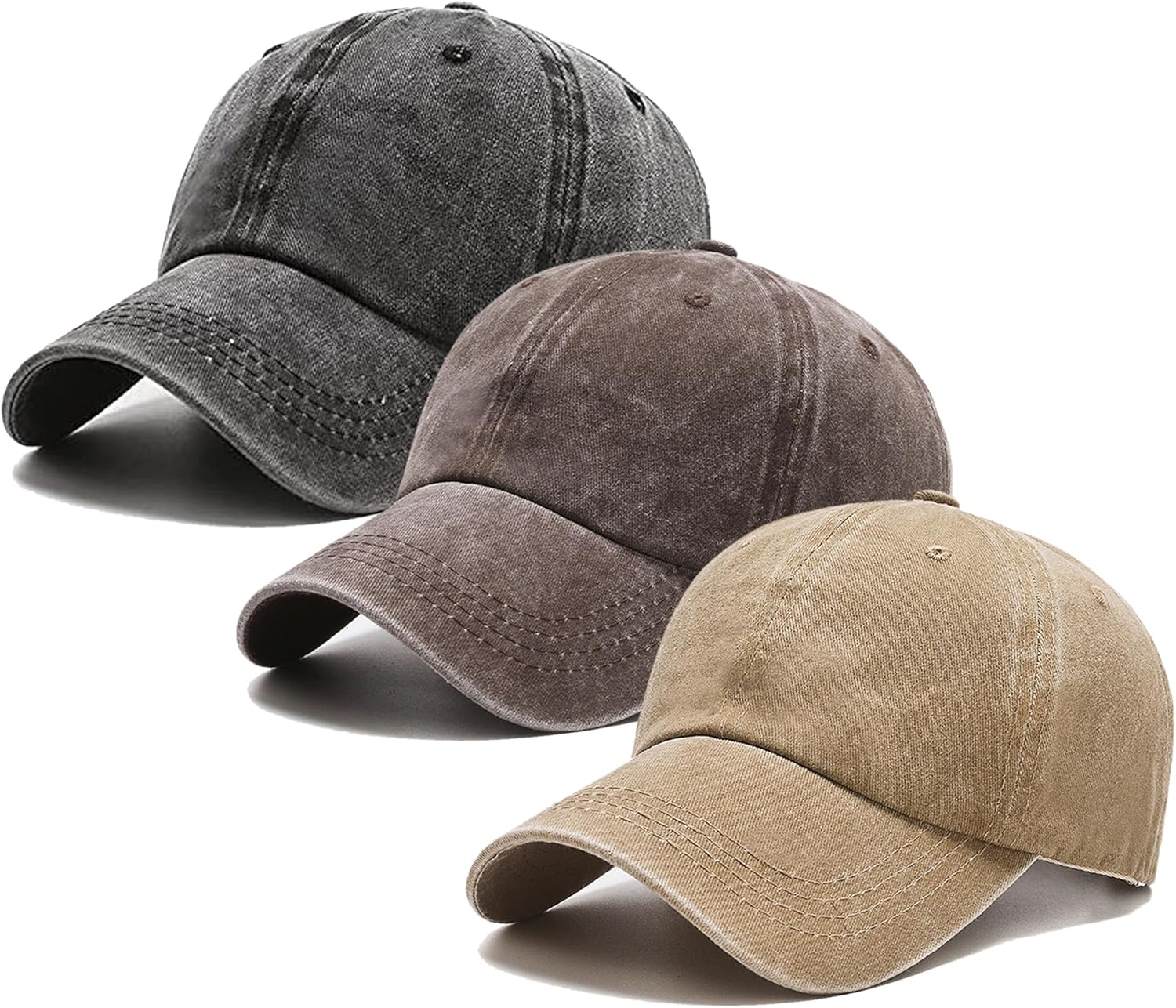 3 Pack Washed Plain Vintage Baseball Cap Cotton Adjustable Twill Bulk Low Profile Classic Dad Hat for Men/Women