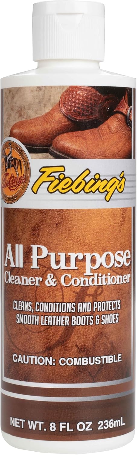 Fiebing's Leather Cleaner & Conditioner (8 oz) - All Purpose Wax-Free Color Safe Formula Protects & Strengthens All Leather - Prevents Molding, Cracking, Water Spots & Salt Stains on Car, Shoe, Purse