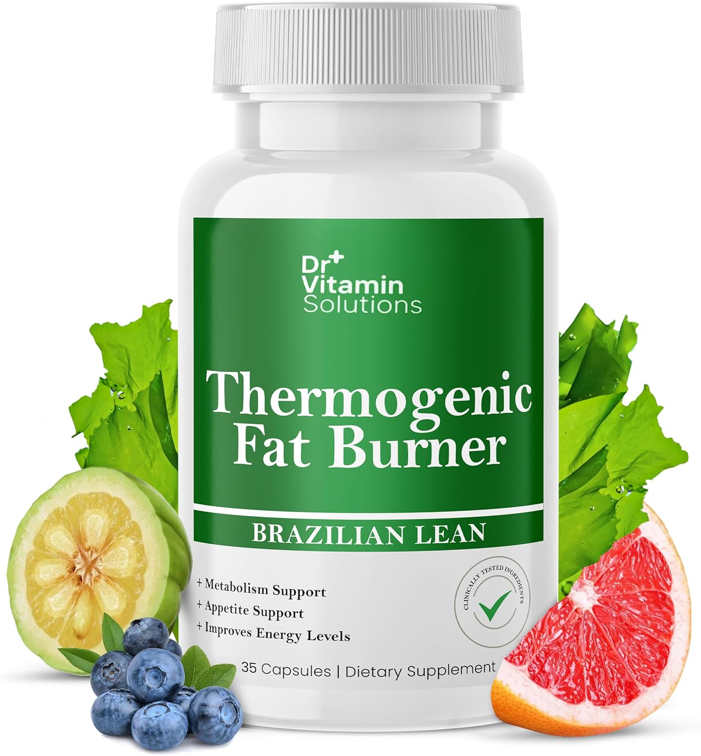 DR VITAMIN SOLUTIONS Thermogenic Fat Burner – Natural Appetite Control & Metabolic Booster with Green Tea & Bloat Defense (35 Capsules)