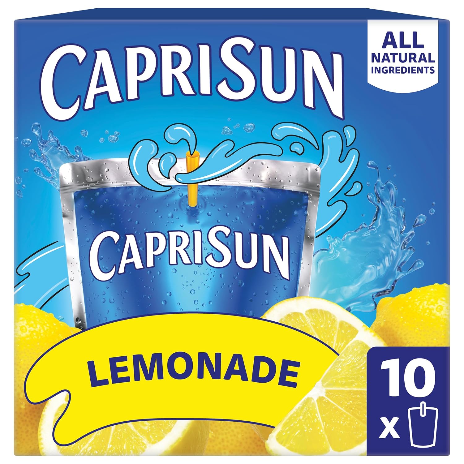 Capri Sun Flavored with Other Natural Flavor Juice Drink Blend, 10 Pouches, for School Lunches and On-the-Go Hydration, Lemonade, All Natural Ingredients, 6 fl oz