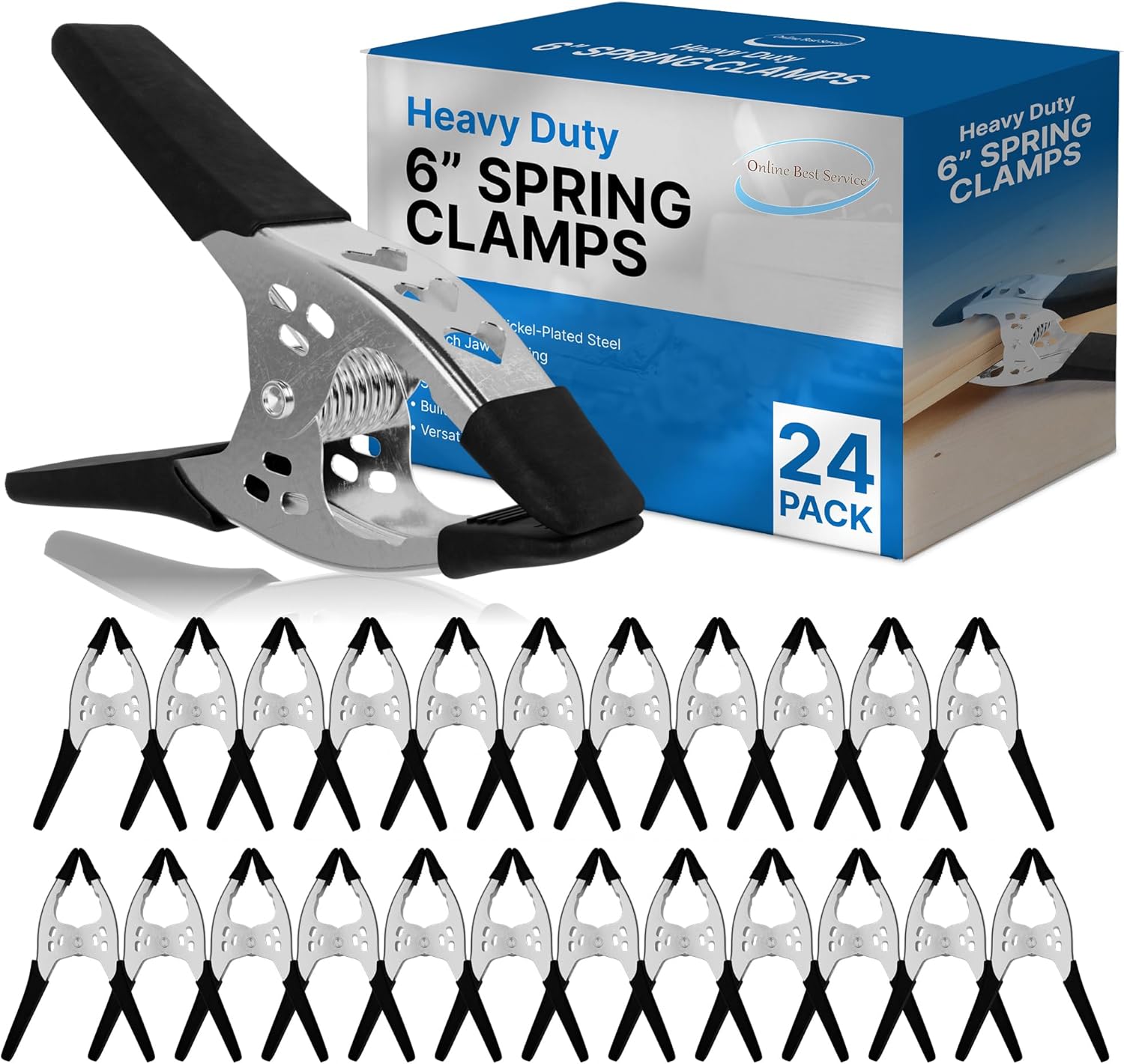 Lot of 24-6" inch Spring Clamp Large Super Heavy Duty Spring Metal Black - 3 inch Jaw Opening