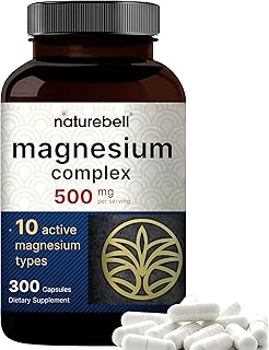 NatureBell Magnesium Complex Supplement 500mg, 300 Capsules | 10 Active Forms – Glycinate, Citrate, Taurate, Plus More | 100% Chelated & Purified | Bone, Heart, & Muscle Support | Non-GMO