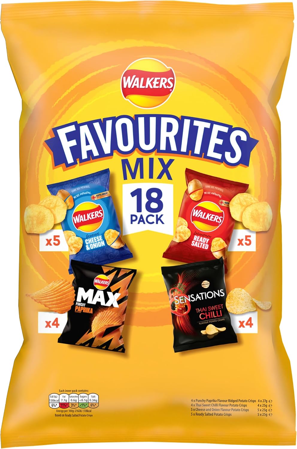 Walkers Favourites Mix Multipack Snacks Crisps 18 Pack