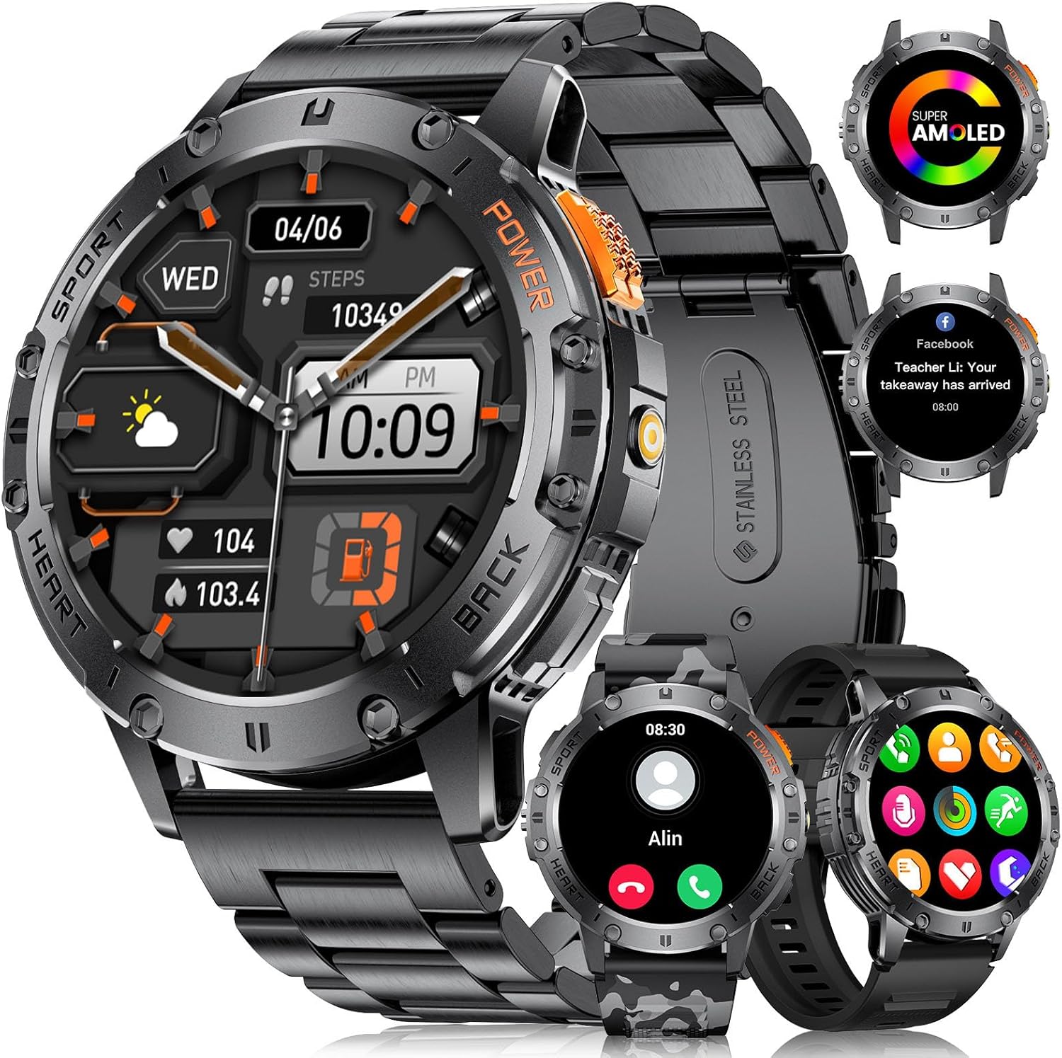LIGE Military Smart Watch for Men with Bluetooth Call,1.43" AMOLED with LED Flashlight/530mAh,100+ Sports Mode Tactical Fitness Tracker/Heart Rate Sleep Health Monitor/IP68 Waterproof for Android iOS