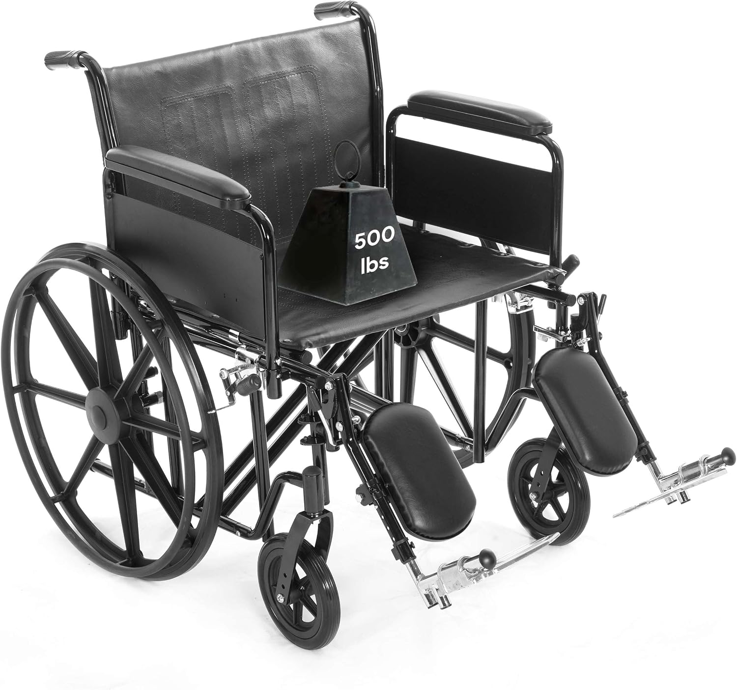 Heavy Duty Bariatric Wheelchair for Adults - Removable Desk Arms and Elevated Leg Rests - Adjustable Height, Foldable - 22" Seat Width - 500lb Capacity - K7