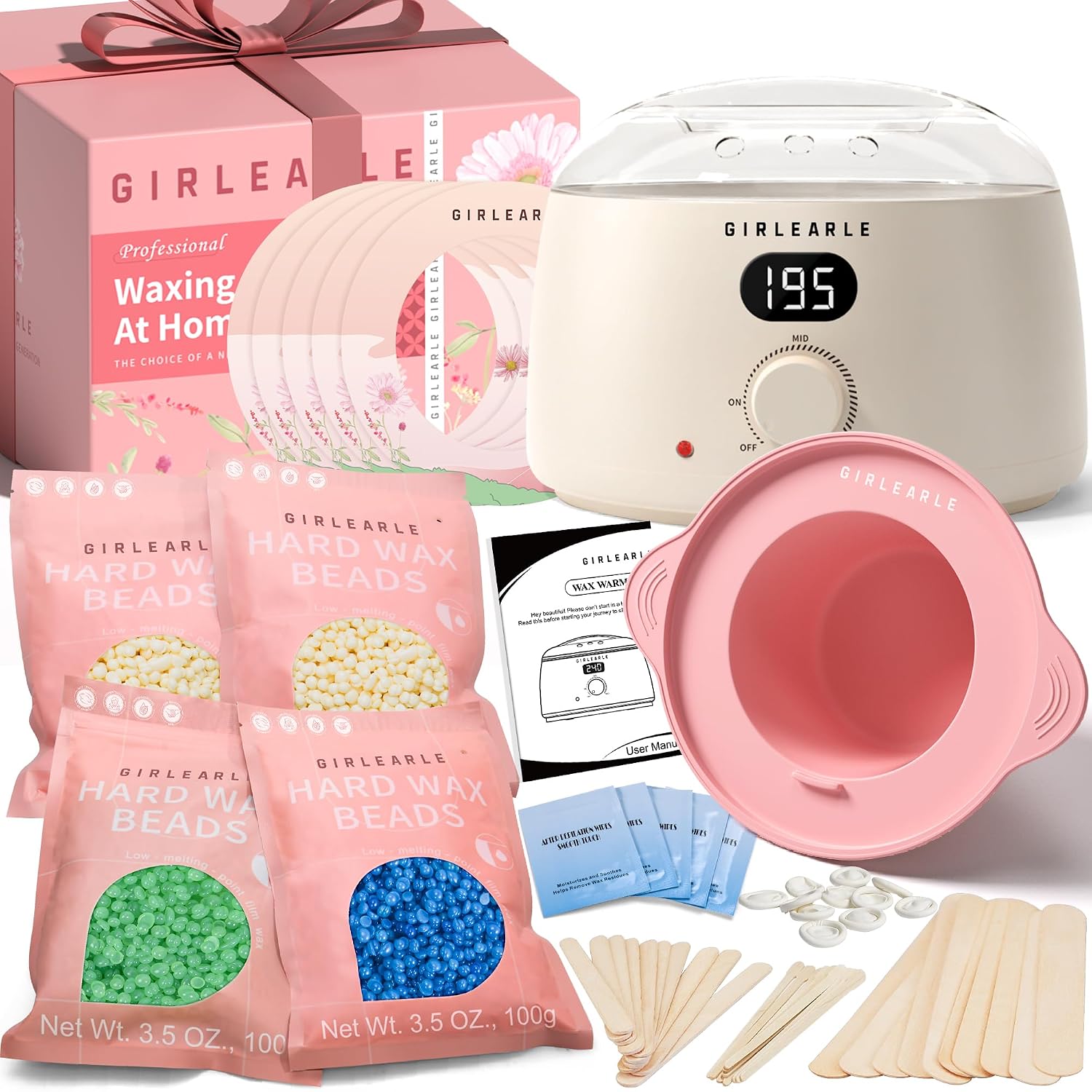 GIRLEARLE Digital Waxing Kit for Women and Men, Wax Pot Warmer Hair Removal