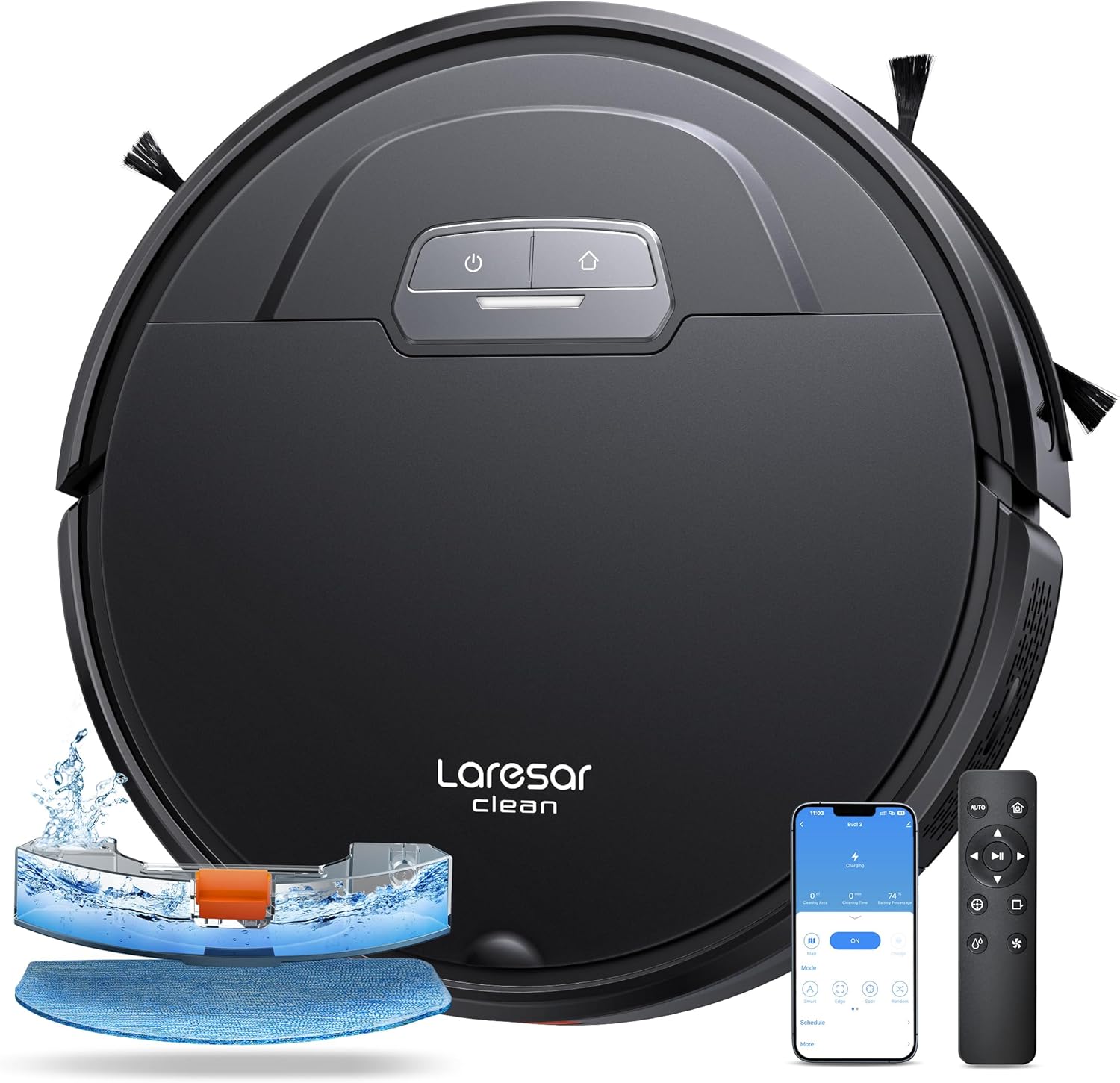 Laresar Clean Robot Vacuum Cleaner with Mop, 4500Pa Strong Suction, Robotic Vacuum, 180mins Runtime, Alexa/APP, Robot Vacuum with Auto Carpet Boost, Ideal for Pet Hair, Hard Floors, Carpet (Evol 3)