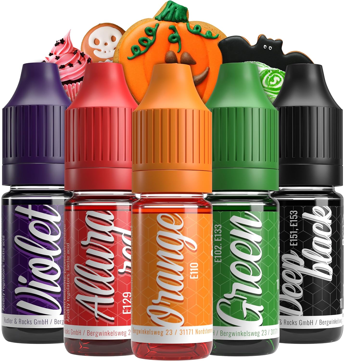 Belissia food colouring set Halloween - 5x10ml liquid & highly concentrated - food-safe food colouring for baking, cooking, fondant & DIY - vegan, strong colouring, neutral taste