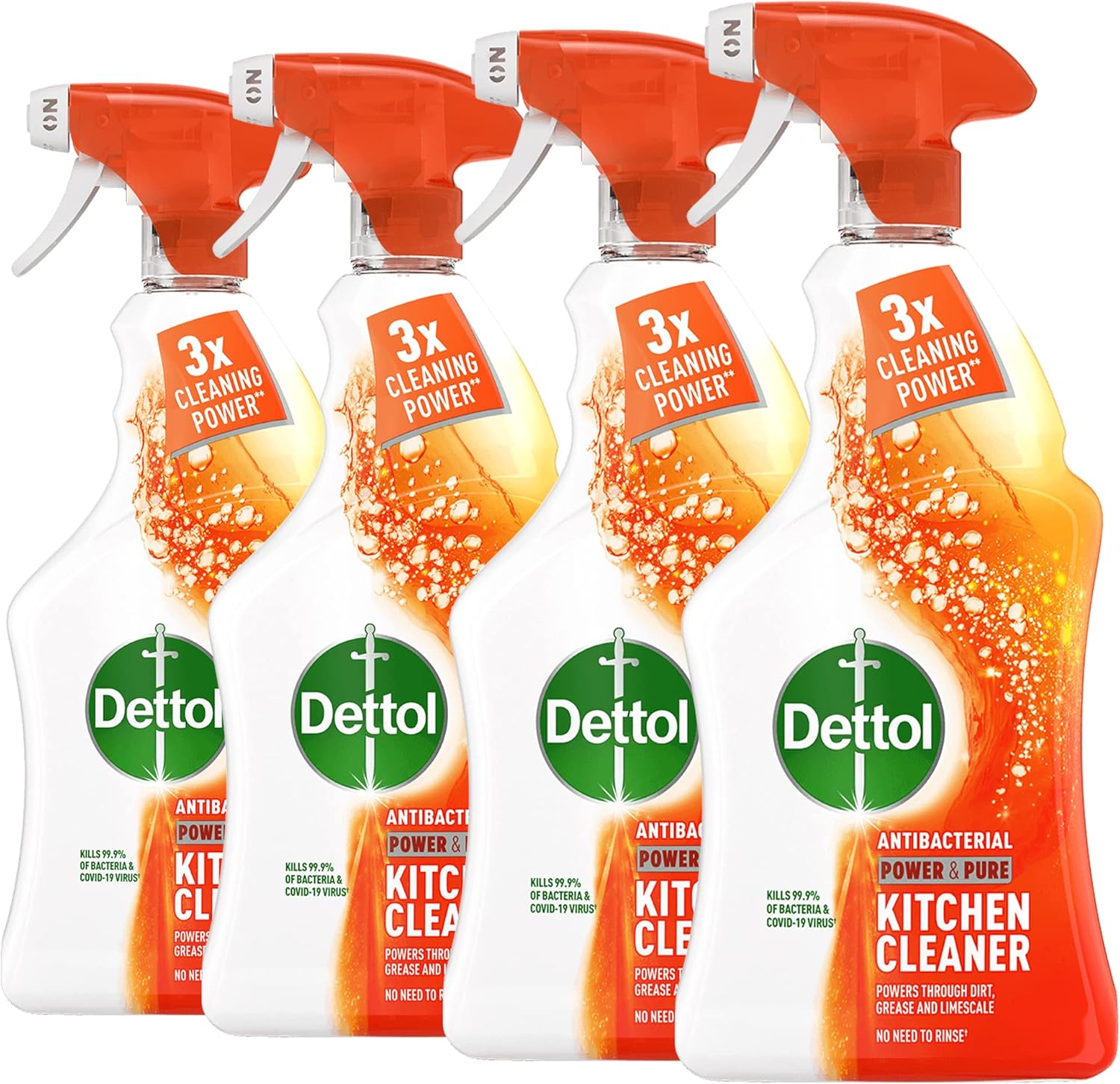 Dettol Power and Pure Kitchen Cleaner Spray 1 Litre, Pack of 4