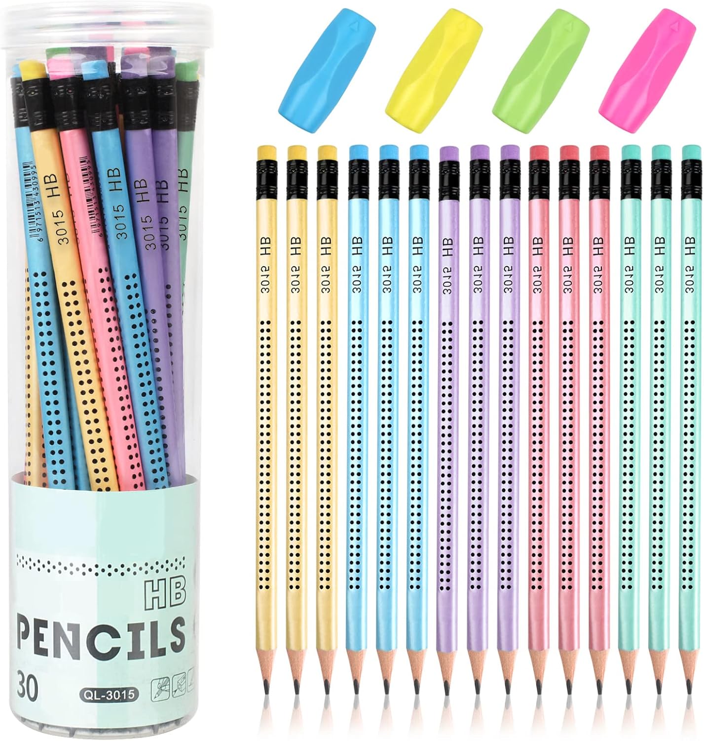 Ailvor HB Pencils, 30pcs Pencils with Rubbers, Presharpened Pencil with 4pcs Pen holders for School Children Handwriting and Drawing
