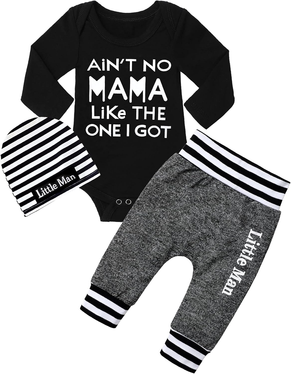 Fommy Newborn Baby Boy Clothes New to The Crew Letter Print Romper+ Pants+Hat 3PCS Outfit