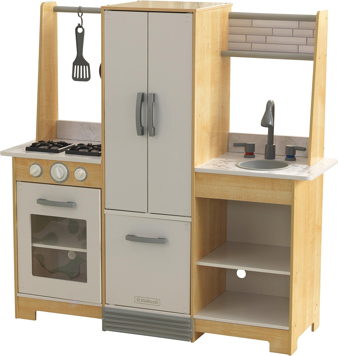 KidKraft Modern-Day Toy Kitchen, Wooden Play Kitchen with Cooking Accessories, Kids' Kitchen set with marble-style countertop, Kids' Toys, 53423