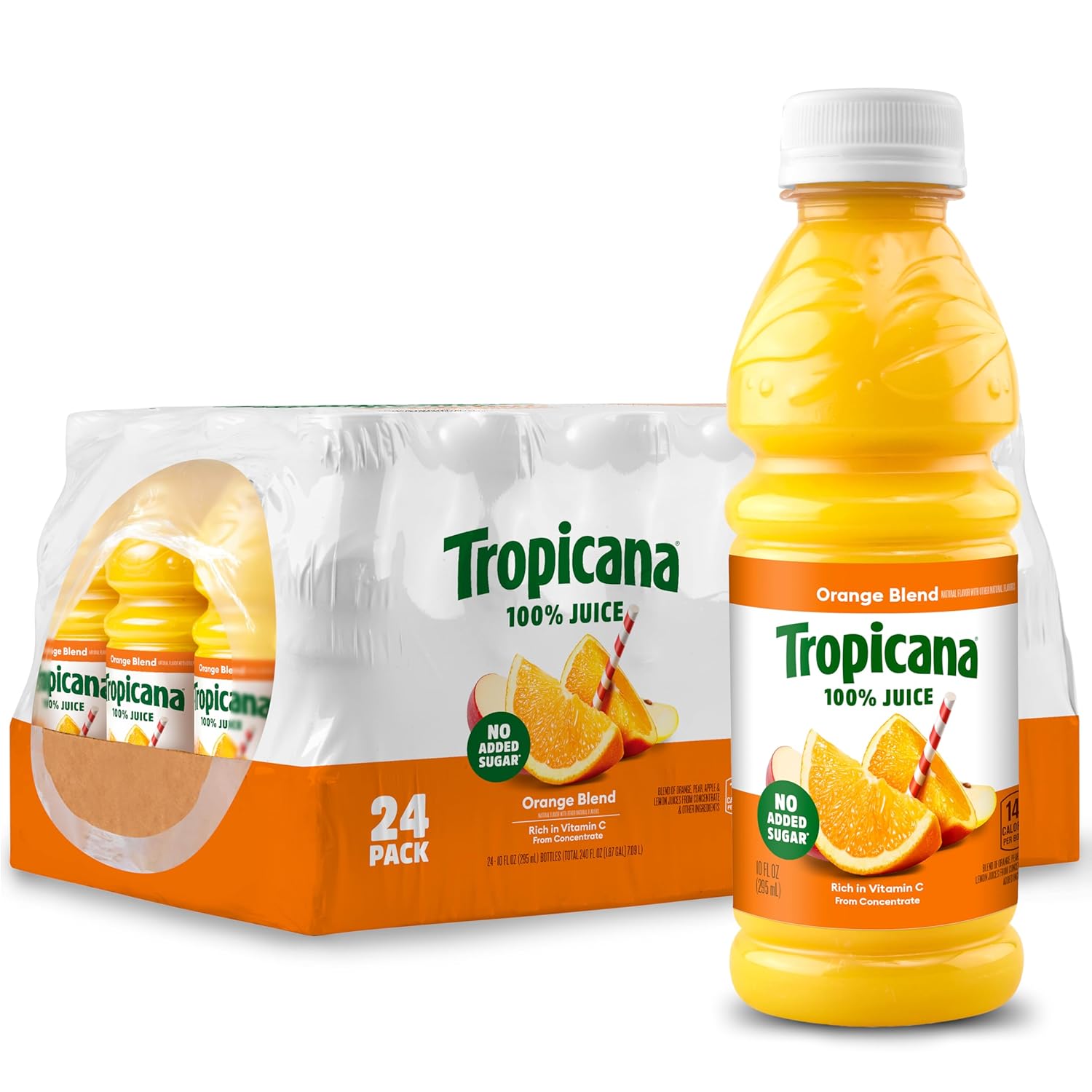 Tropicana 100% Juice Orange Blend, Single Serve, 10 fl oz Bottles (Pack of 24) - Real Fruit Juice, Vitamin C Rich, No Added Sugars, No Artificial Flavors