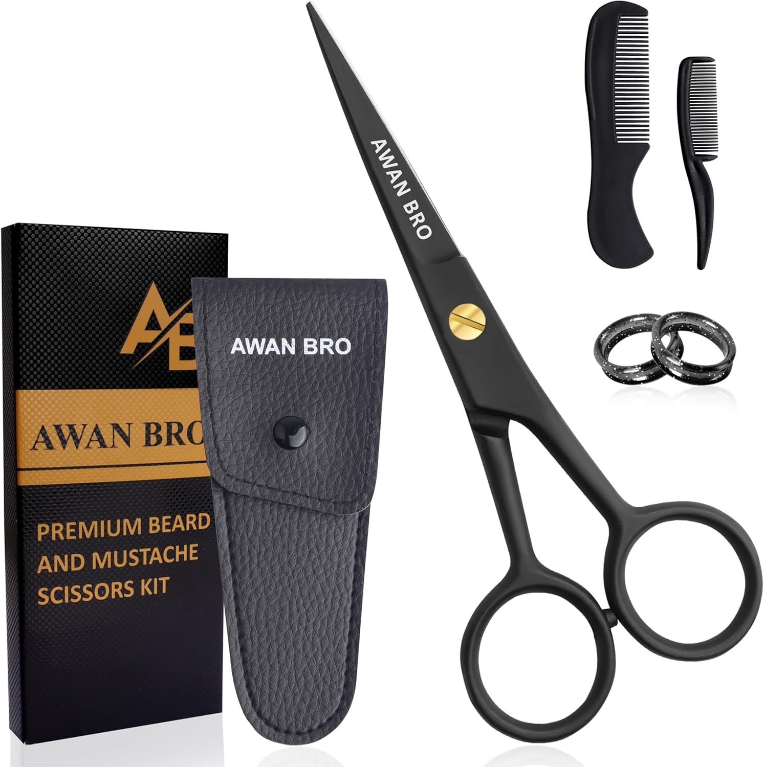 5" Professional Beard & Mustache Scissors Set with Beard Comb & Mustache Comb – Precision Grooming Beard Scissors for All type of Facial Hair, Perfect Beard Hair Scissors Kit with Travel Pouch