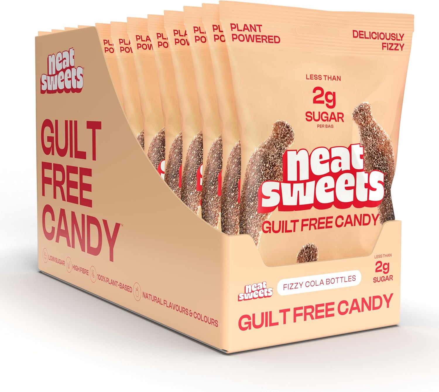 NeatSweets Vegan Sweets with Low Sugar - High Fibre, Gluten Free Plant Based - 1.6g of Sugar per 50g Low Calorie No Added Sugar Guilt-Free Delicious Candy, Fizzy Cola Bottles x12 50g Packs