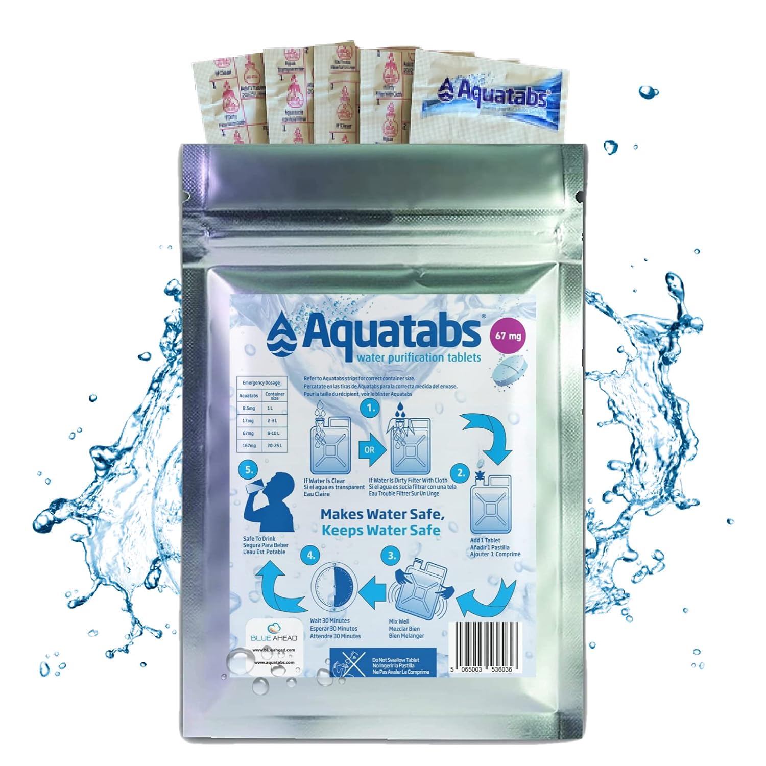 Water Purification Tablets 67mg (NaDCC) x 50 – Treat 10 Litres per Tablet – Camping, Travel & Emergency