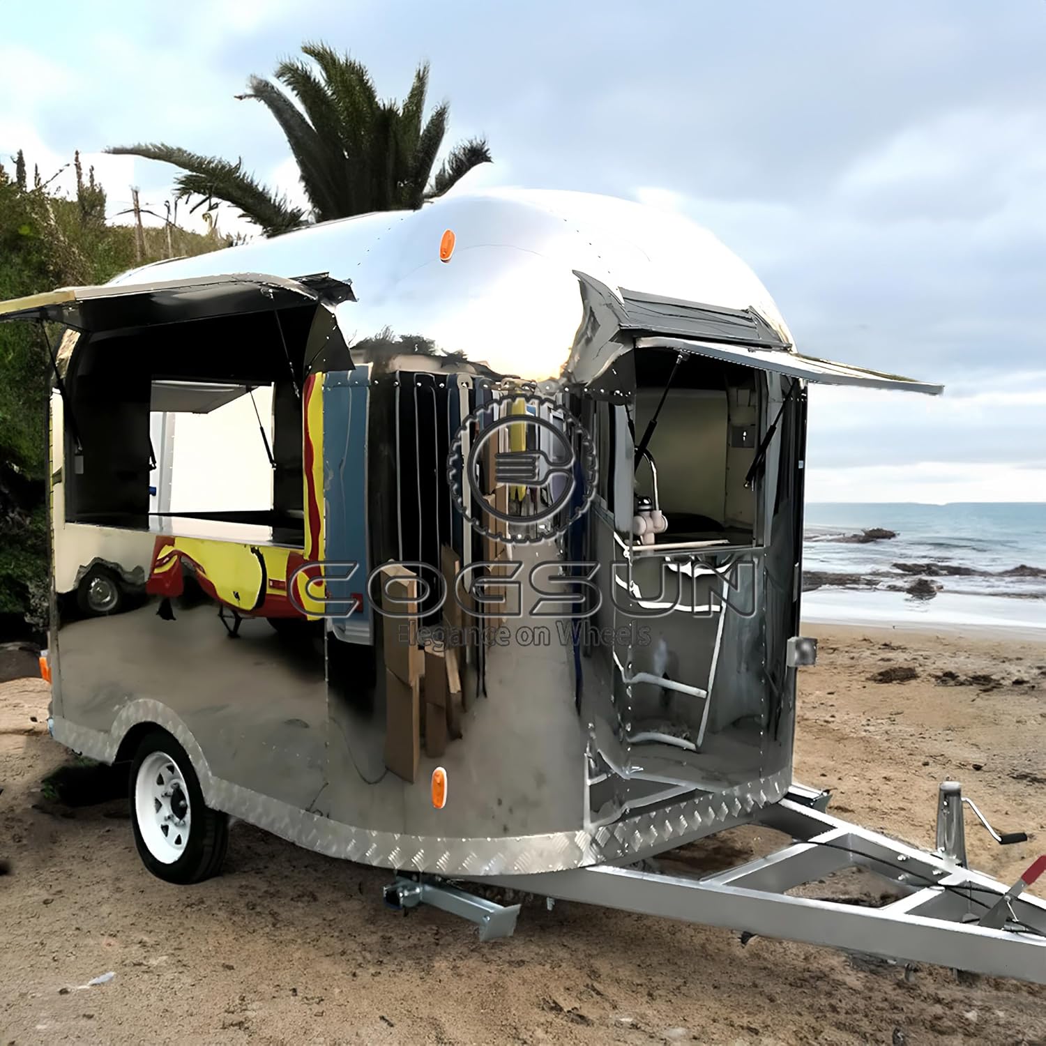 COGSUN Mirror Food Trailer, Mobile Kitchen Vending Cart with Concession Window, Ice Cream, Pizza, and Donut Trailer with Accessories, Small Trailer & Travel Trailer (3M)